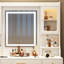 Meuble-lavabo blanc avec grand miroir, 6 tiroirs, 3 lumières chaudes et une tablette, 4 casiers de style américain