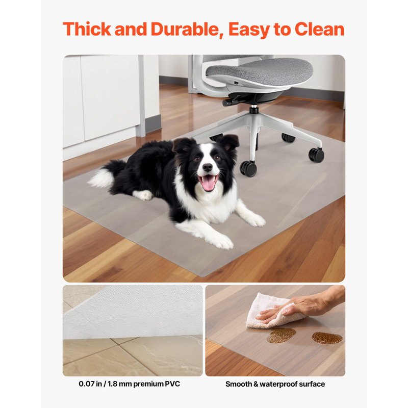 Tapis de chaise de bureau transparent pour plancher dur, L 48 po x P 36 po