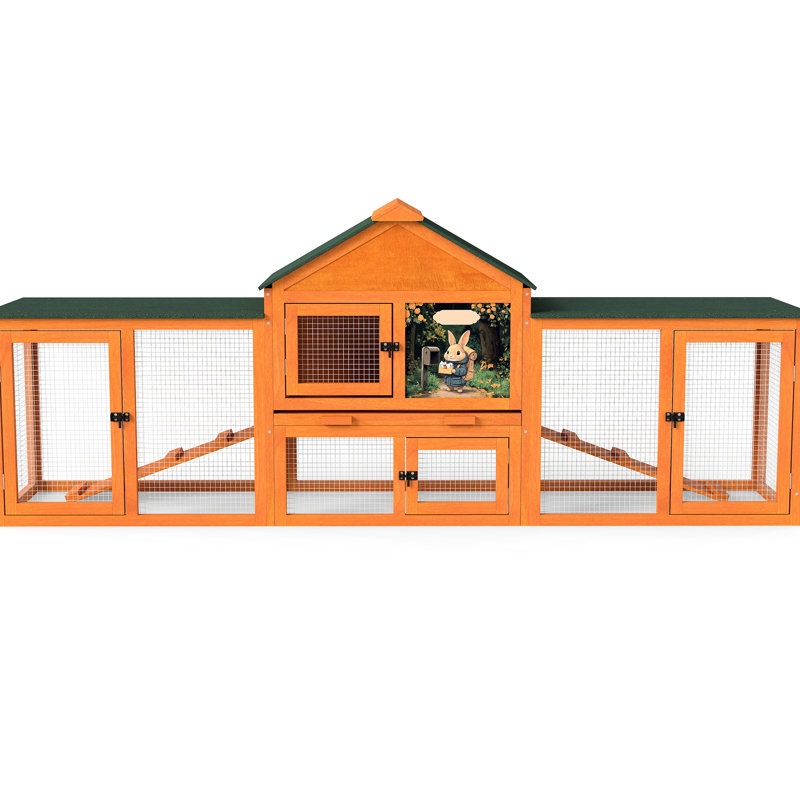 Maison de lapin orange avec aire de repos spacieuse, 2 sections de jeu, poignées, rampes, bac à déchets amovible et conception imperméable pour la cage de confort du lapin de compagnie - aires de repos confortables, nettoyage détachable