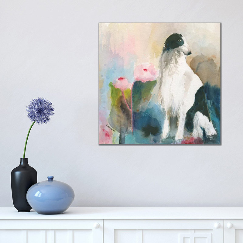 «My Borzoi in My Garden» par Connie Collum, reproduction d'art sur toile tendue, H 12 po x l 12 po x P 0,75 po