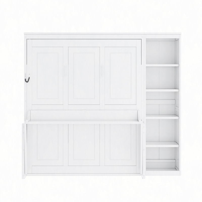 Lit escamotable avec bureau et bibliothèque Murphy, Lit double, Blanc