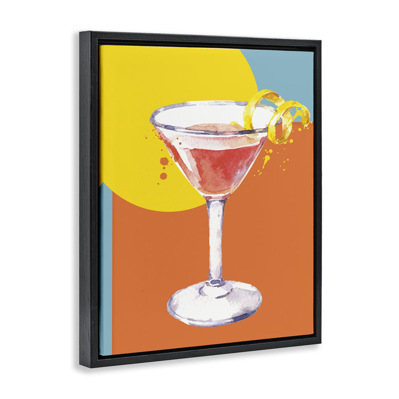 «Modern Cocktail Lemon Peel Floater» par Susan Jill, Cadre flottant noir de jais, H 21 po x l 17 po