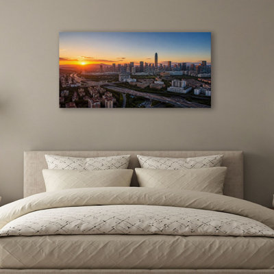 Canvas Wall Art Los Angeles Skyline Hollwood Sunrise Hollwood Bowl Overlook Wall Decor for Living Room Bathroom Bedroom Office 20"H x 40"W Art Paintings, Ready to Hang