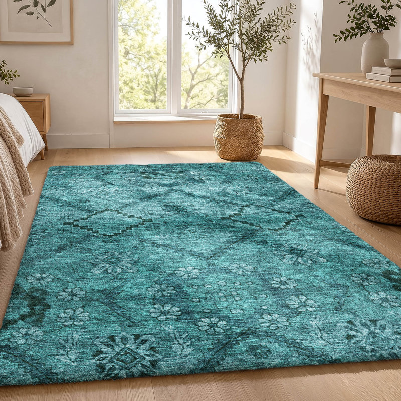 Tapis à poil long de qualité supérieure lavable à la machine ADS842, Sarcelle, 10 pi x 14 pi