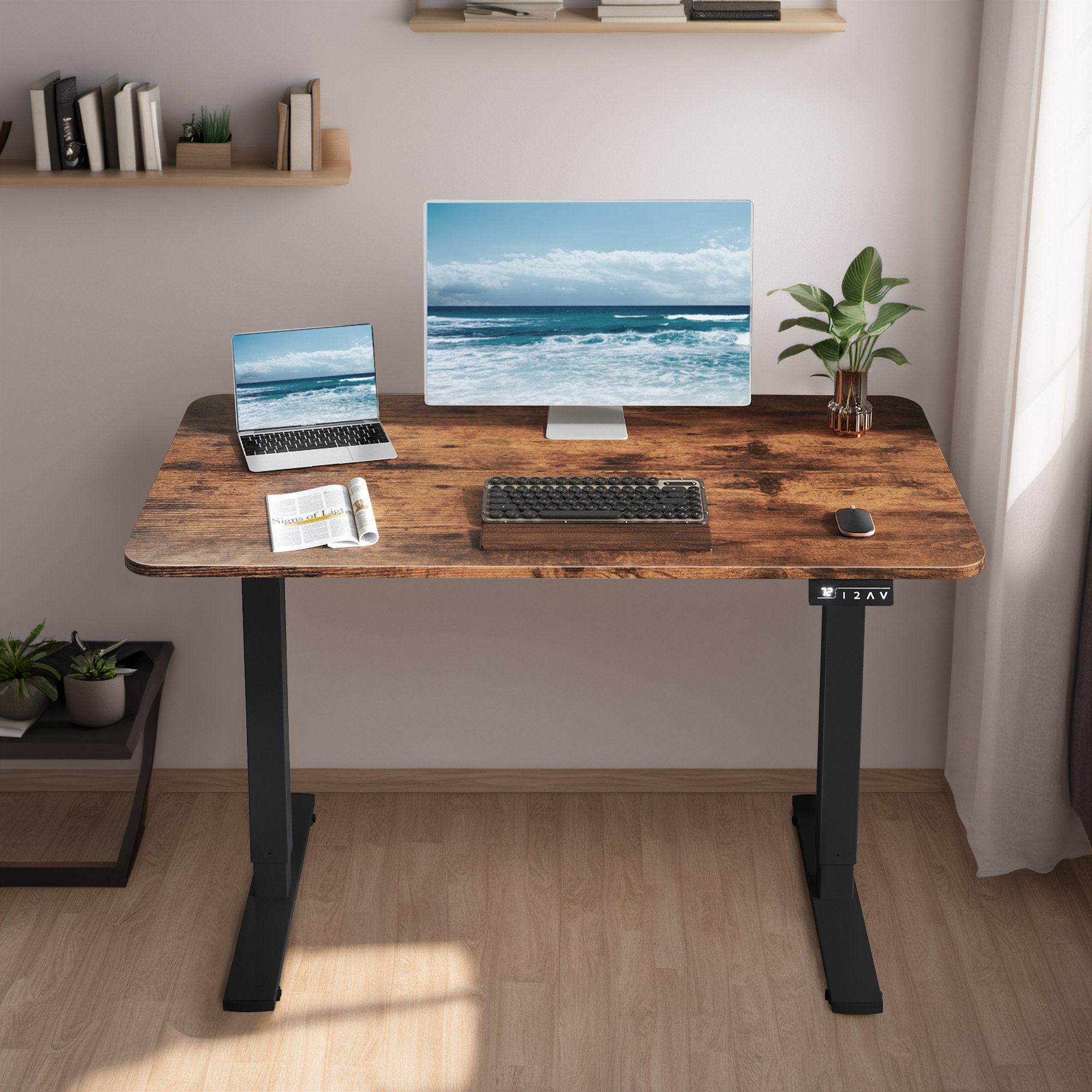 This wood monitor stand desk accessory brings improved ergonomics