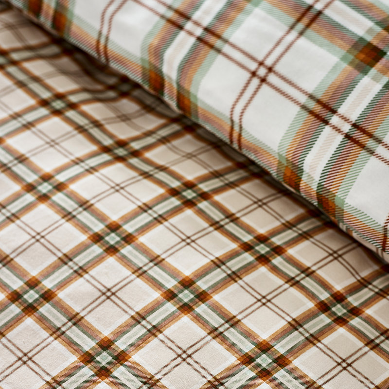 Kelso Check Reversible Duvet Cover Set, Orange, Kingsize Duvet Cover + 2 Standard Pillowcases