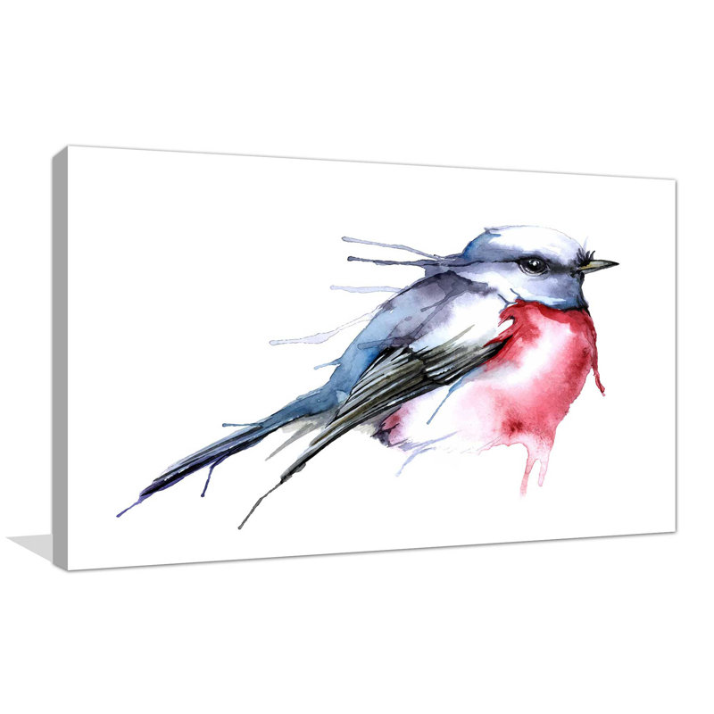 Aquarelle d'oiseau - reproduction sur toile tendue, H 18 po x l 30 po x P 1 po