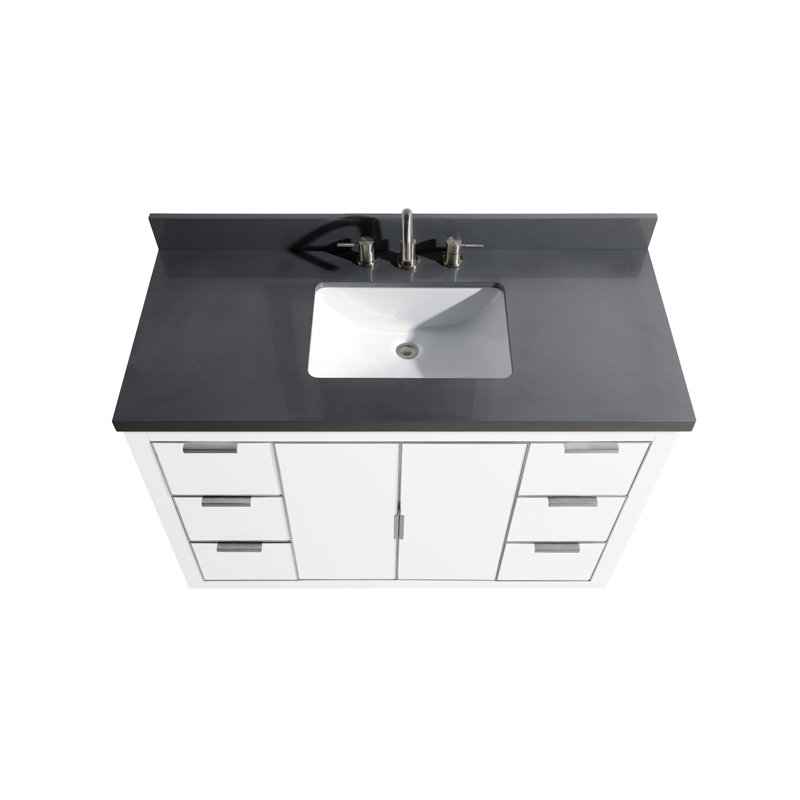 Austen 49 in. Single Vanity, White, Gray Quartz/Silver