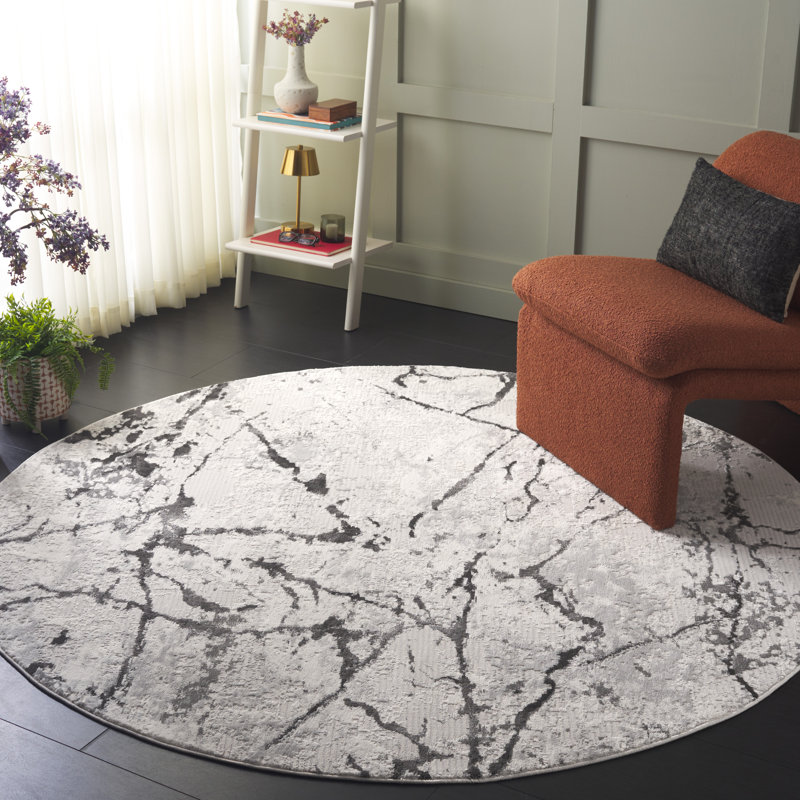 Tapis gris / ivoire foncé Hanna 116, Rond 6 pi 7 po 