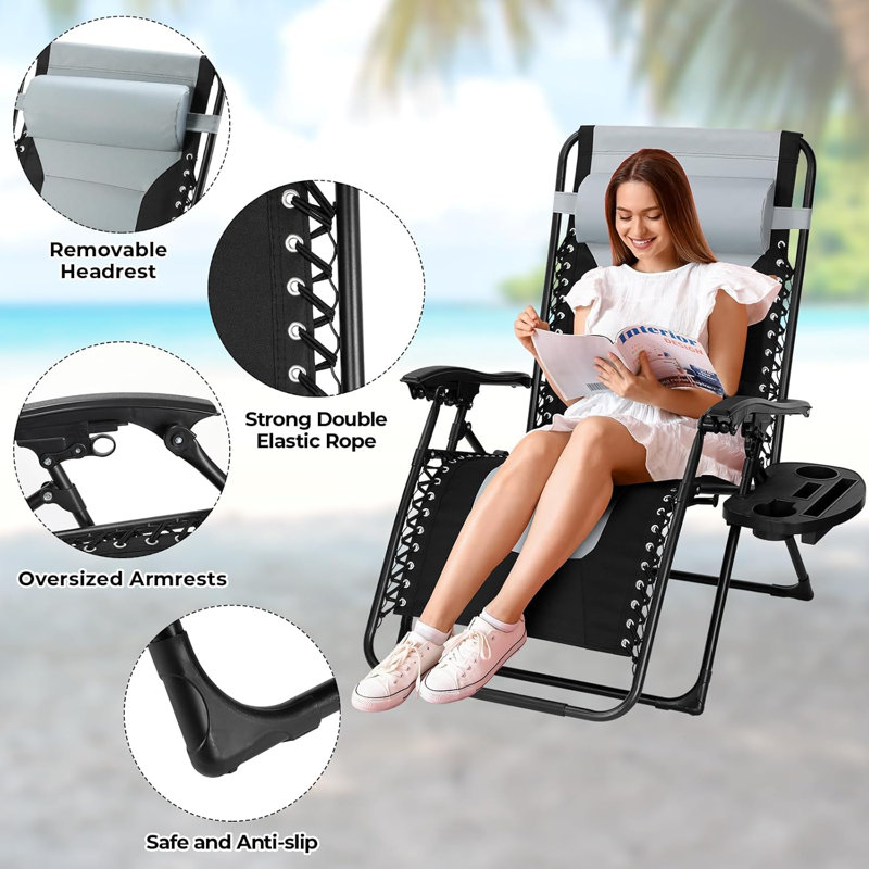 Metal Outdoor Lounge Chair with Ottoman, Grey
