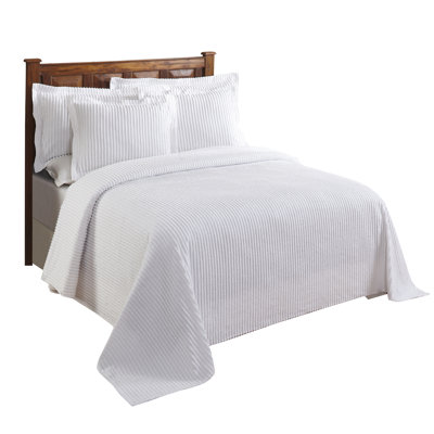 Jullian 100% Cotton Chenille Tufted Bedspread, Classic Stripe Design, Soft Breathable Coverlet, All-Season Machine Washable, OEKO-TEX Certified, Full/Double Size, White