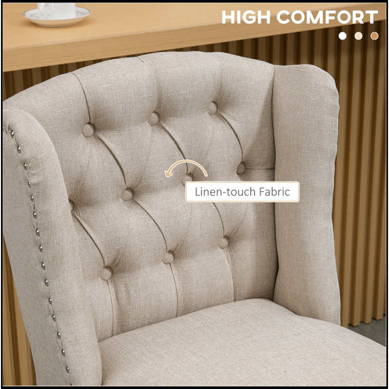 Ensemble de 2 tabourets de bar à hauteur de comptoir avec coussins confortables et pieds en bois robustes, Beige