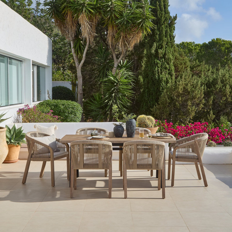 6 Seater Wooden Garden Dining Set , 7 pieces: 6 Chairs, Table, With Cushions
