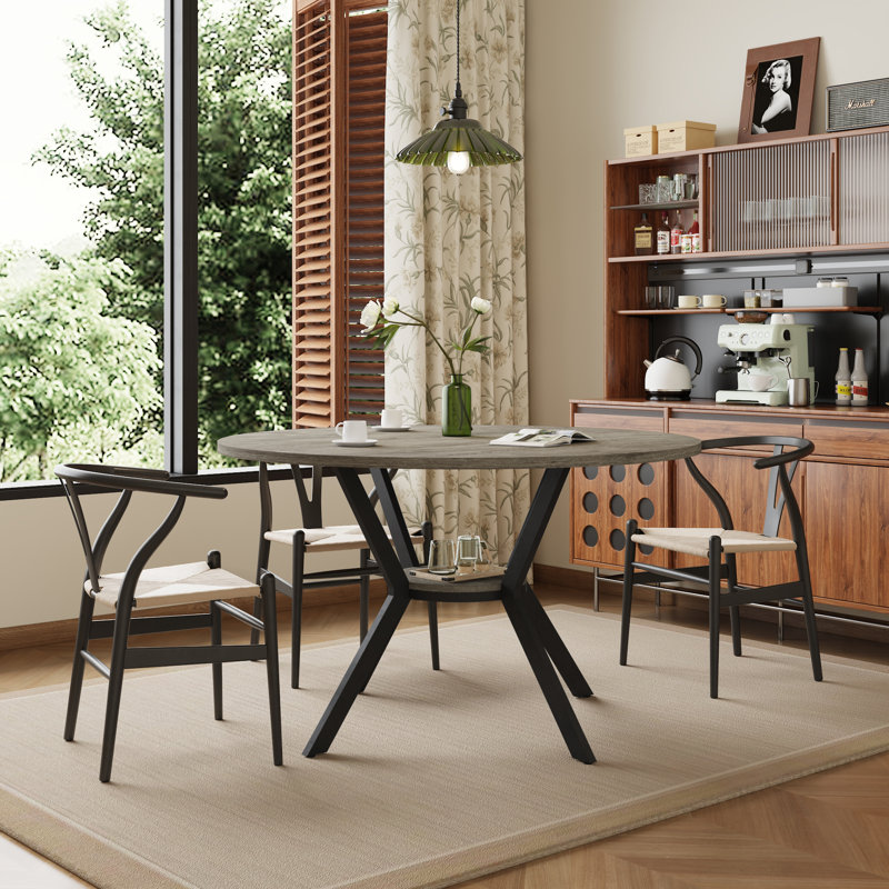 Table de salle à manger 42 pouces avec tablette de rangement pour 4 personnes, H 29,92 po x l 42,13 po x P 42,13 po