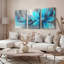 Ensemble de 3 tableaux abstraits à fleurs bleues sur toile tendue-2010176681
