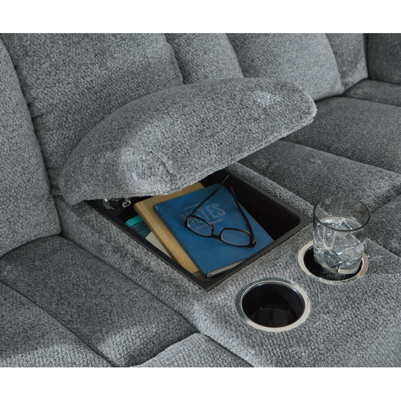 Gwendolyne 80'' Upholstered Power Reclining Loveseat, Grey Polyester