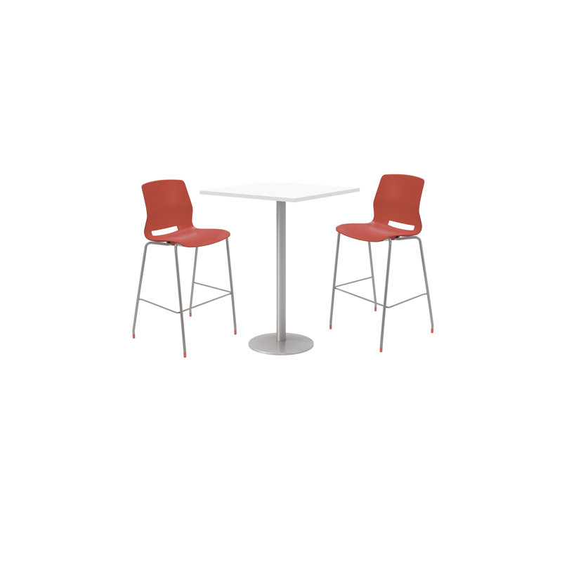 Ensemble de table de salle à manger carrée 30 "et chaise, Corail, Blanc de designer