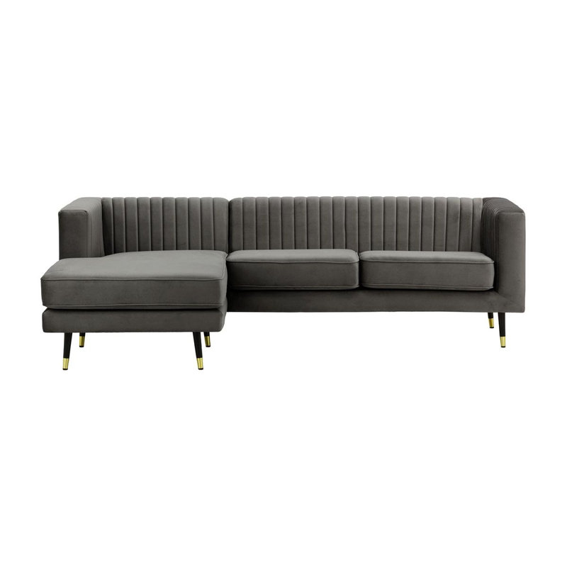 Monaville 4 Seater Velvet Sofa & Chaise, Left Hand Facing, Dark Grey