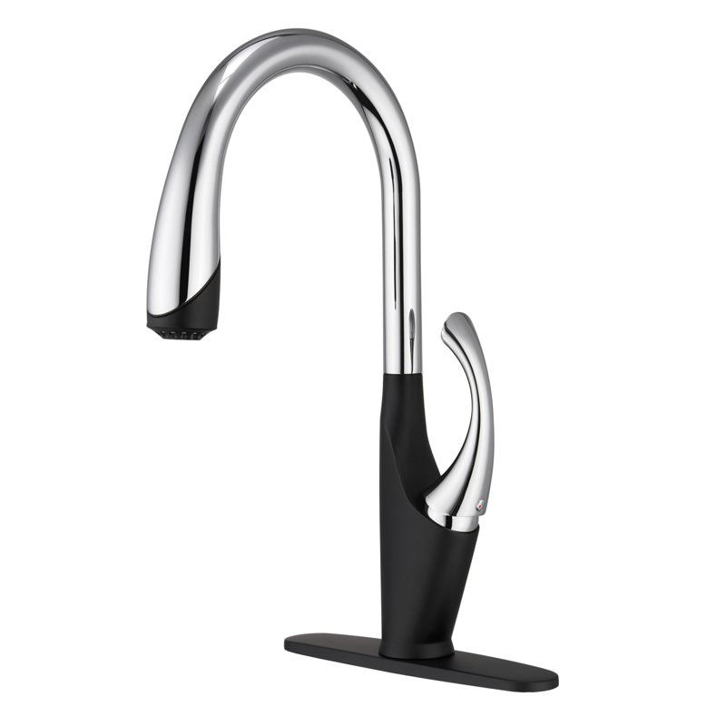 Robinet de cuisine rétractable à poignée simple, Noir / argent