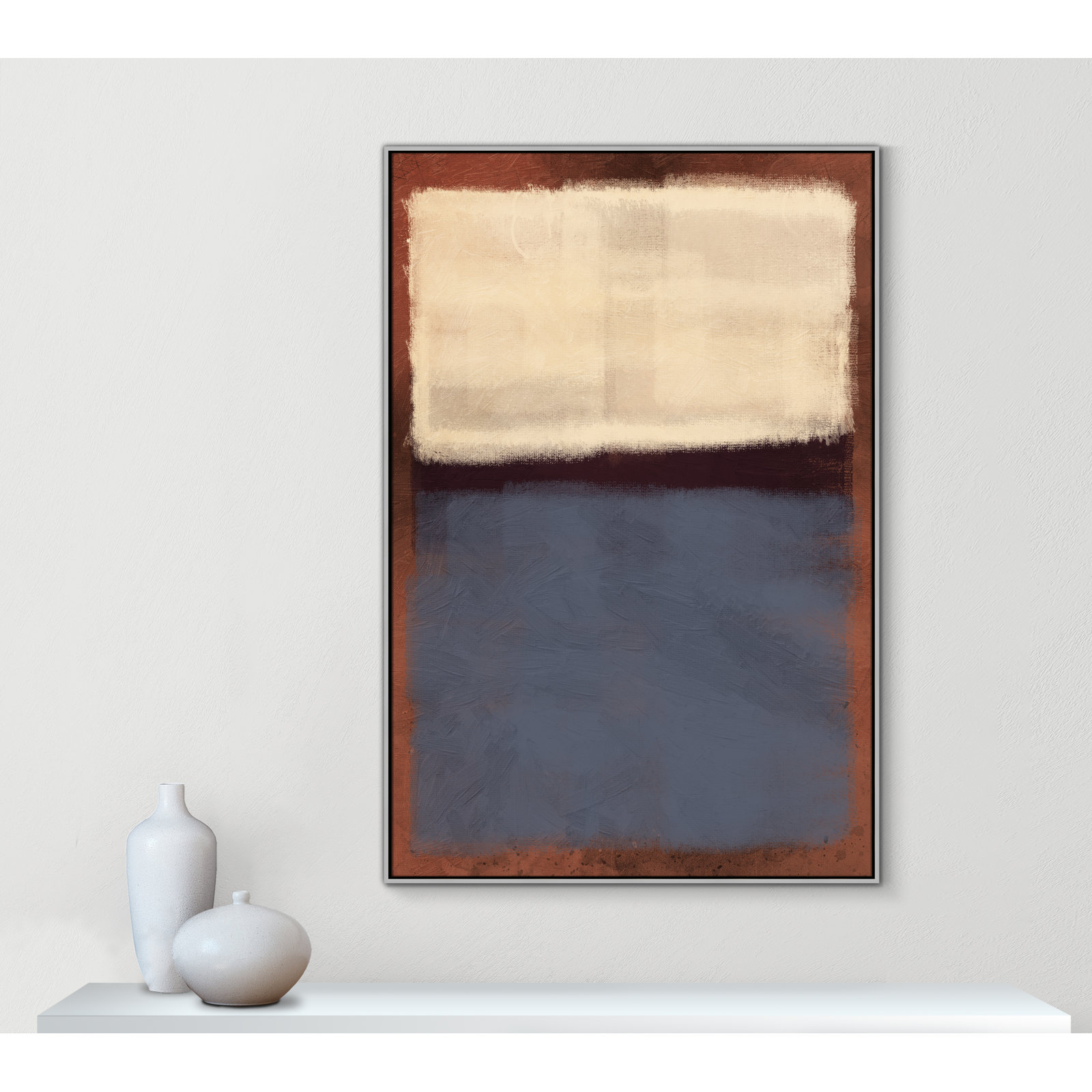 Alabaster Burst - Floater Frame Painting on Canvas, Silver Framed, 61.5" H x 41.5" W x 2" D