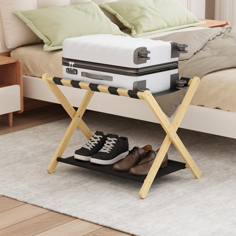 Porte-bagages en bambou pour chambre d'amis, Naturel/noir