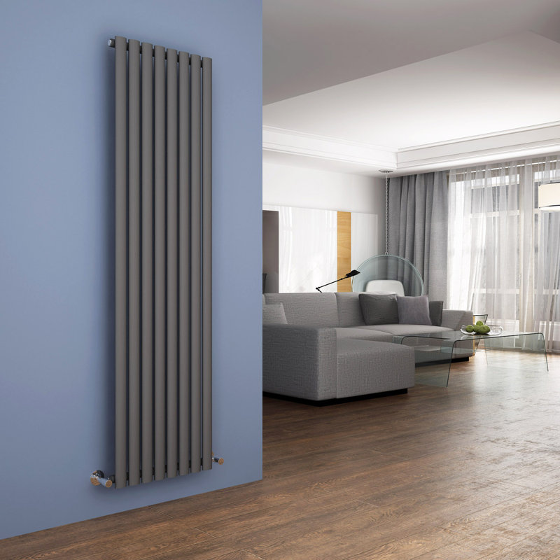 Tyra Vertical Oval Panel Radiators, 180cm H x 48cm W x 5.8cm D, Anthracite