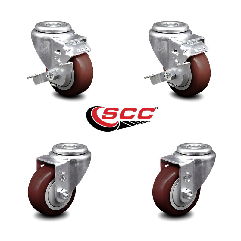 4-Piece Polyurethane Caster Set, Maroon