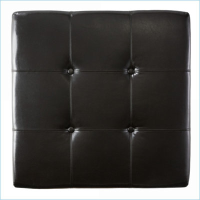 Repose-pieds en similicuir traditionnel brun foncé avec capitonnage à boutons | Table basse de salon | Pieds en bois | Noir