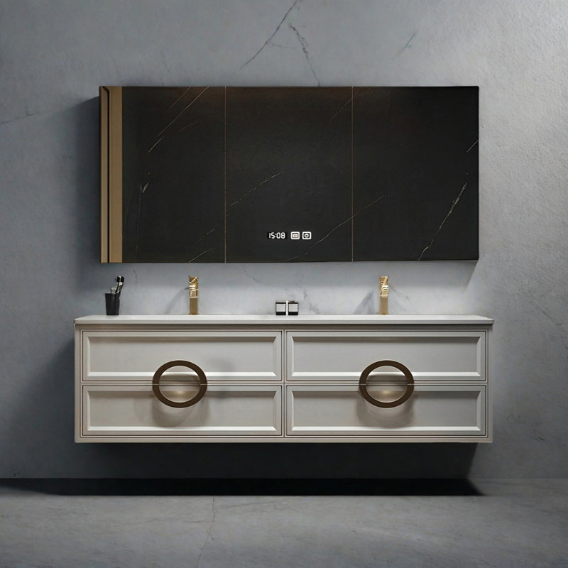 Armoire de salle de bain à double vasque de style américain, 63"