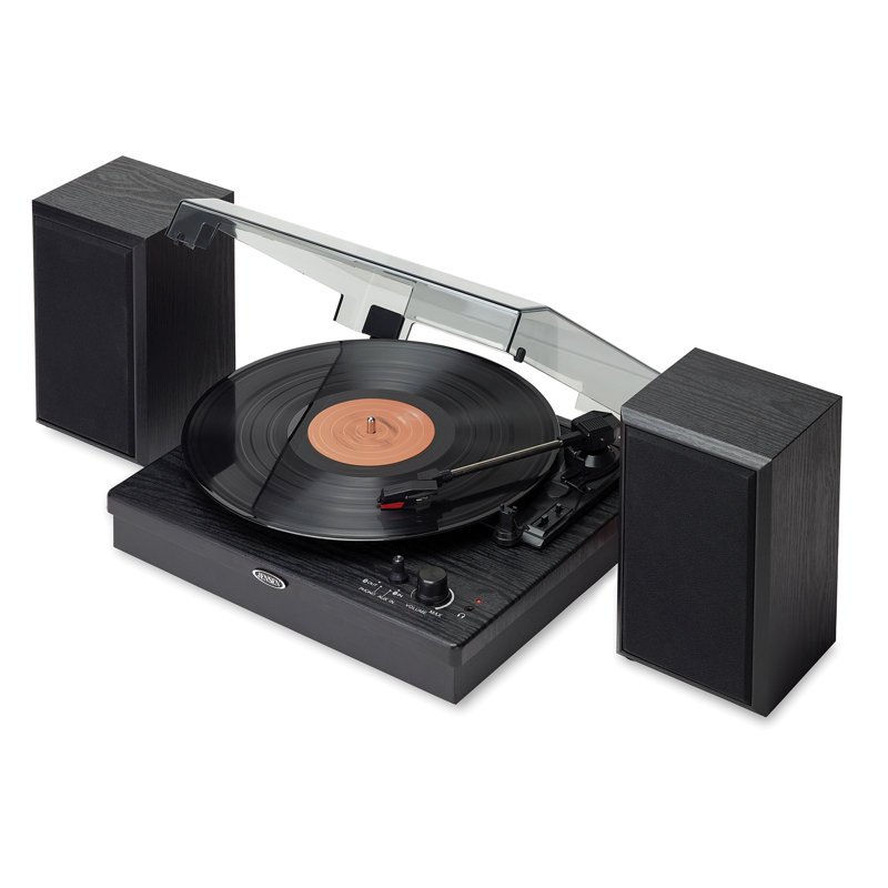Platine tourne-disque manuelle à 3 vitesses JENSEN® JTA-316 avec haut-parleurs externes, contrôle de hauteur et adaptateur 45 tours