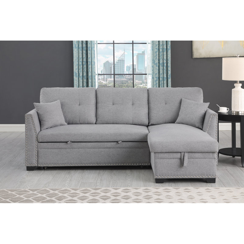 Condrey 81'' Wide Reversible Sleeper Sofa & Chaise, Gray 100% Polyester