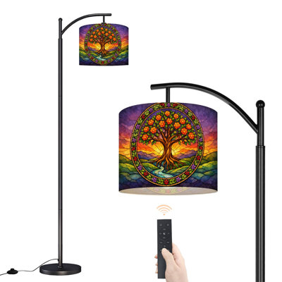 Lampe sur pied arc en verre coloré aux couleurs vives avec lampes à DEL et abat-jour réglables Grandes lampes debout pour le bureau de lecture