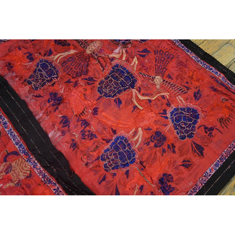Antique Chinese Floral Red Color 1890s Textile Art