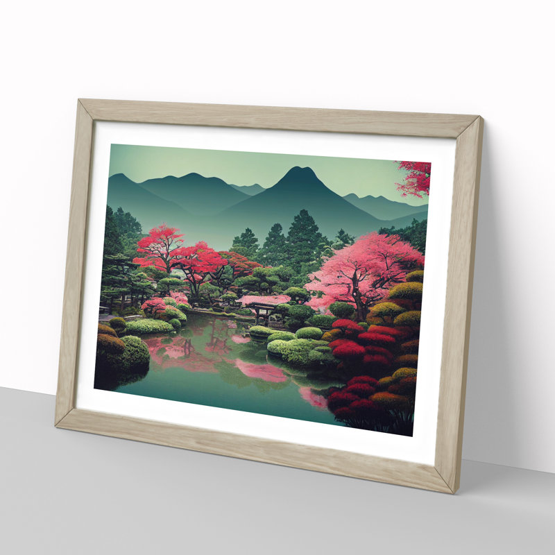 Traditional Japanese Mountains Vol.2 - Single Picture Frame Print, 34cm H x 46cm W x 2cm D, Oak Framed