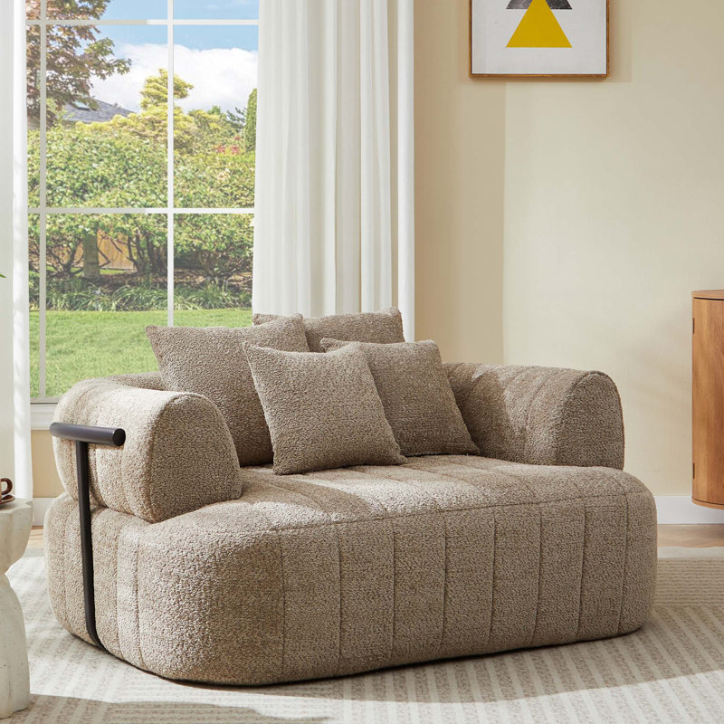 Chaise longue surdimensionnée désossée avec support en métal et revêtement Boucle