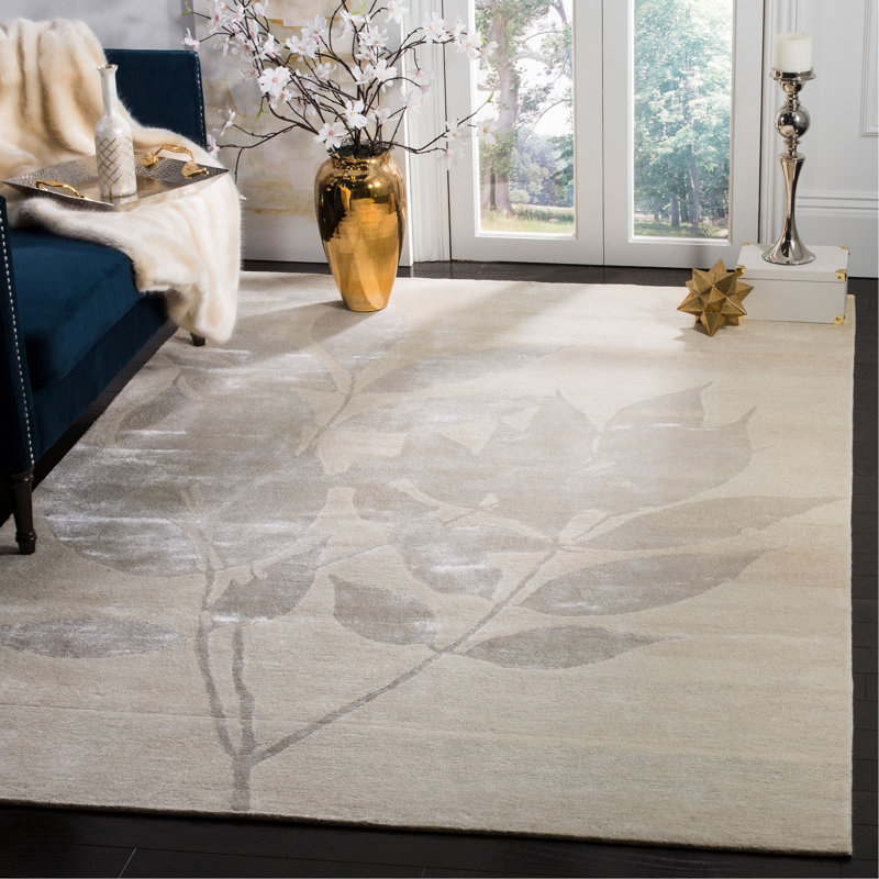 Tapis tibétain en viscose / laine / coton noué à la main crème, Rectangle 9 pi x 12 pi