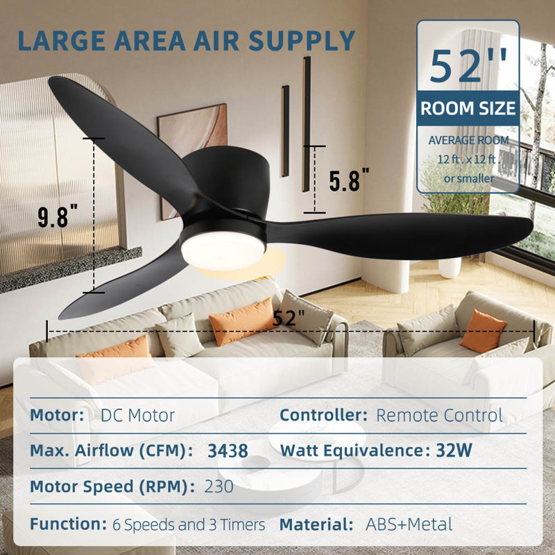 Ventilateur de plafond intelligent 52 po avec télécommande, supporte le contrôle WIFI / Alexa, lumière réglable, lame ABS