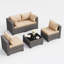 Ensemble de conversation modulaire en rotin 5 pièces avec coussins-844170652