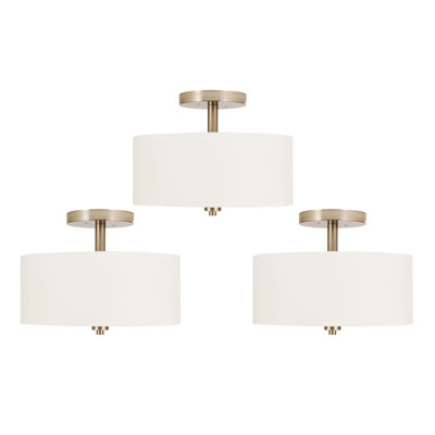 Plafonnier semi-encastré 2 lumières avec abat-jour tambour en tissu 13 po Luminice ALICE (paquet de 3)
