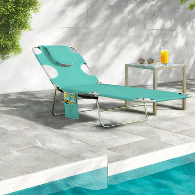 Chaise longue de patio réglable, structure en acier, vert clair, relaxation extérieure portable