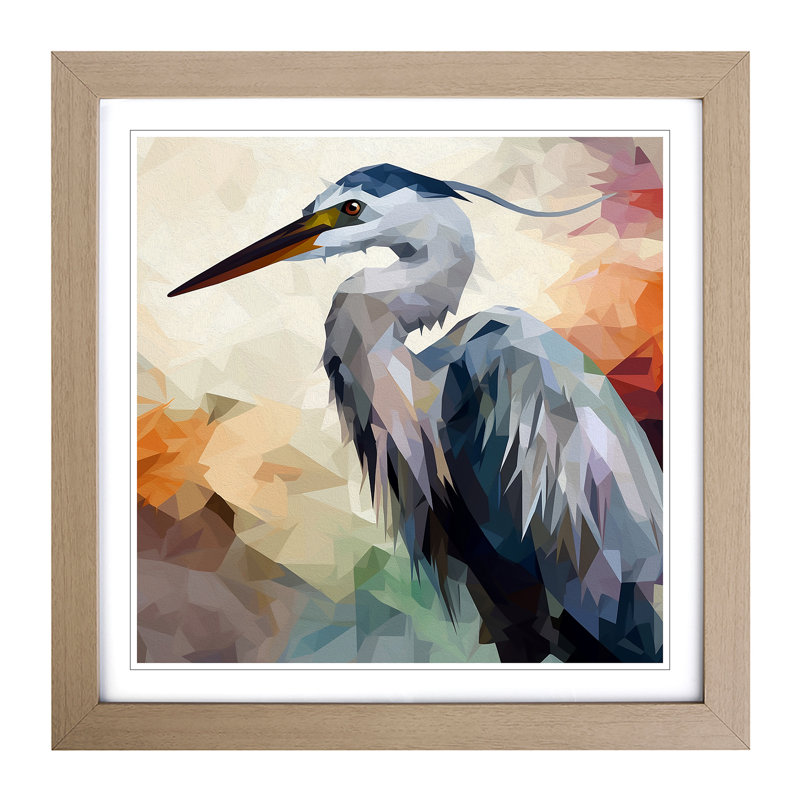 Heron Abstract - Single Picture Frame Print on Wood, Oak