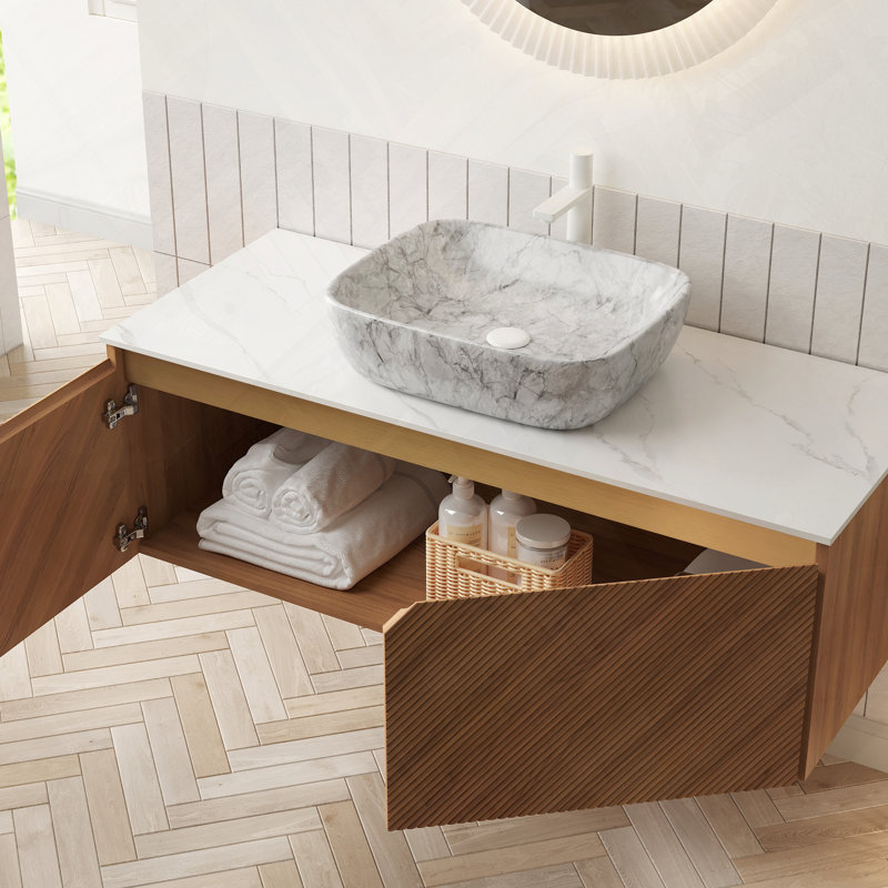 Meuble-lavabo flottant avec lavabo et portes à double fermeture en douceur, 48"