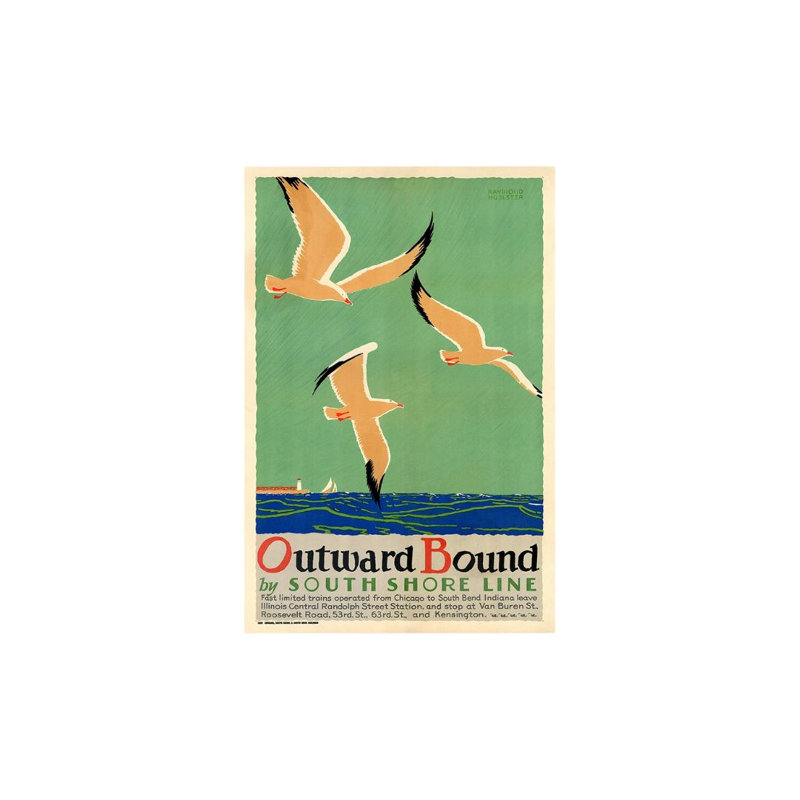 Art mural rétro 9 "X 12" Birds Over Lake Michigan C1929, H 30 po x l 20 po x P 0,1 po