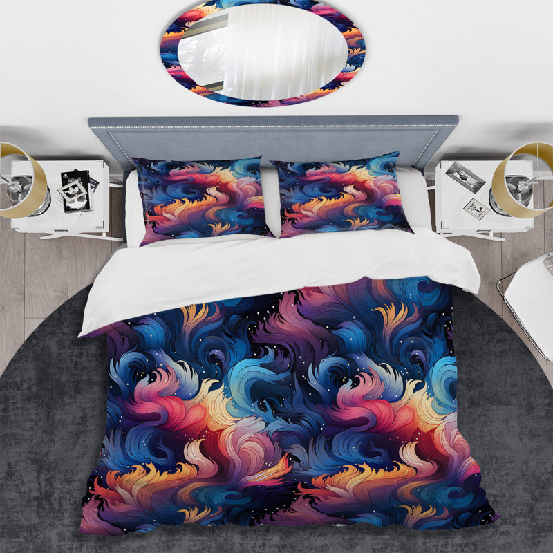 Celestial Concealment Ripple I - Ensemble de housse de couette abstrait, Housse de couette pour très grand lit et 2 très
