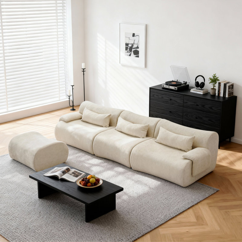 Canapé désossé, 3 sièges de haute qualité, conception antidérapante, sans assemblage, accoudoirs incurvés, conception épurée, chaise d'assemblage, éponge à haute densité 32d pour le salon, les chambres à coucher