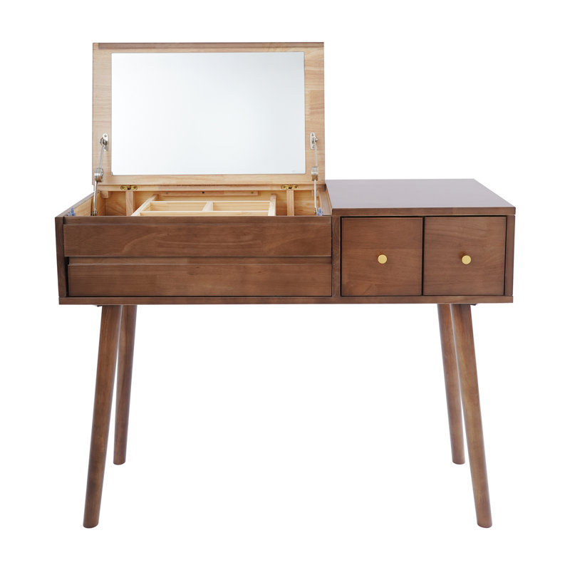 Bureau de coiffeuse rectangulaire à 3 tiroirs avec maquillage sur pied et miroir