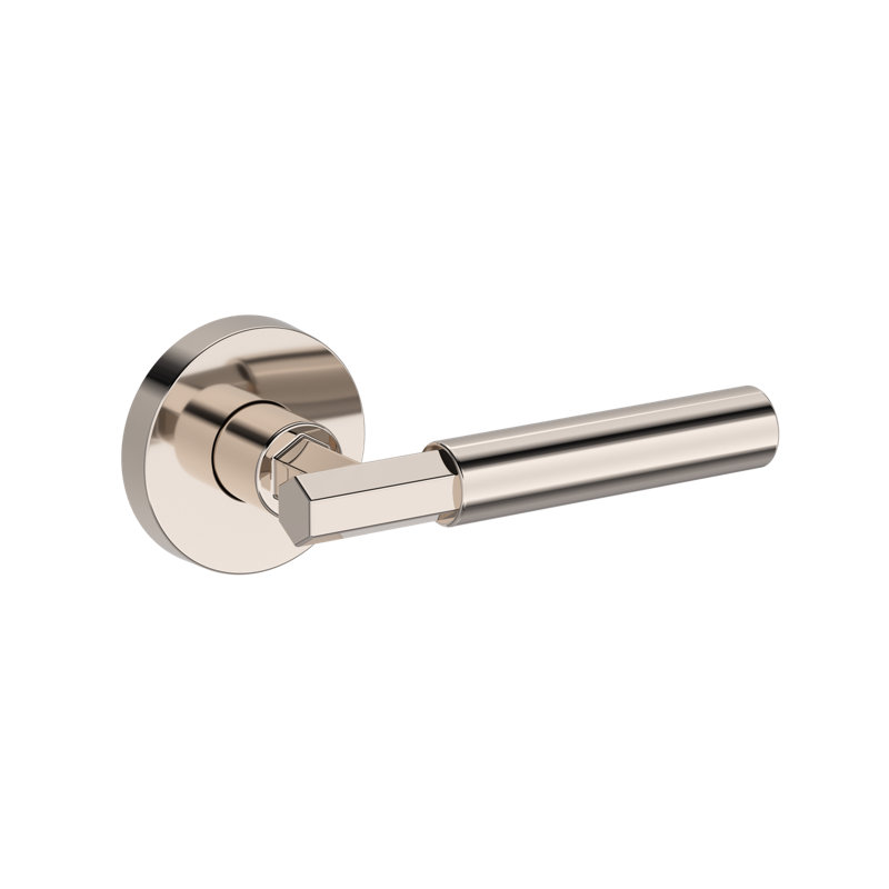 Riddling Full Dummy Lever with Contemporary Round Rose in Lifetime (PVD) Polished Nickel, Polished Nickel