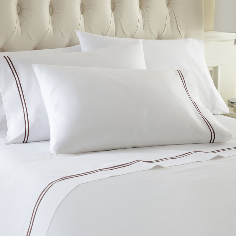 1000 Thread Count Sheet Set, Queen Sheet Set + Fitted Sheet + 2 Pillowcase, White / Latte