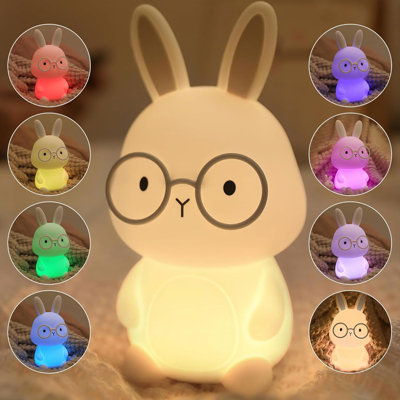 Night Light, Rabbit Lamp for Kids, Rechargeable LED Nightlight for Easter Gift,Silicone Bedside Lamp with Touch Color Changing