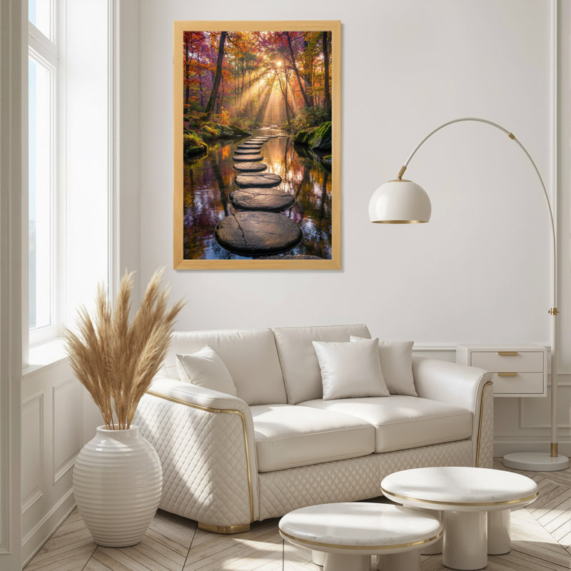 Toile naturelle encadrée en bois naturel, pour le salon, la chambre à coucher, le bureau ou le vestibule - décoration murale décorative avec sentier forestier